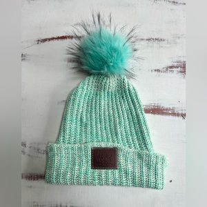 Like New-Love Your Melon Mint Green Winter Cuffed Style Hat w/Removable Pom